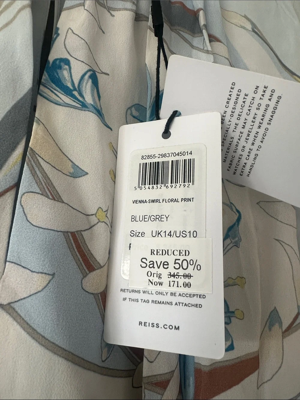 Reiss Vienna Swirl Sleeveless Floral Print Midi Dress in Light Blue Sz 10 NWT